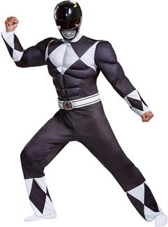 Mens Black Ranger Classic Muscle Costume - Mighty Morphin
