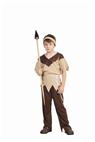 Indian Brave Warrior Child Costume includes tan top, brown pants, tie cord and headband. 70 d polyester material.<br>