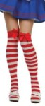 Finish off your rag doll, clown, candy cane or elf costume with these red and white striped socks. One size. Fits most adults.