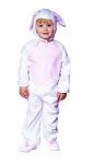 Honey bunny costume includes white bunny with pink tummy &amp; inside of ears. Polyester flannel fabric. Matching child size bunny jumpsuit.