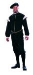 Prince phillip costume - Costume top has gold trim and white ruffle accents. Costume includes hat, pants, and top with attached shirt ruffles. Fits to chest size 40.