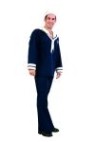 Ship Ahoy Sailor costume includes navy shirt with white collar, tie, bell bottom pants &amp; sailors hat.