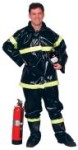 Fireman costume includes jacket, boot tops &amp; helmet.