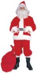 Santa Suit - Polyester costume includes warm fleece red pullover jacket with white fur trim, red fleece pants, black boot tops, black belt with silver buckle and red santa hat with white fur trim. One size fits most adults. Beard and wig not included.