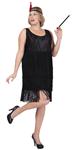 Flapper costume includes black flapper dress with overall black fringes. Complete that classic look with a black sequin headband and necklace.