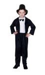 An awesome costume to portray Mr. Abraham Lincoln. Great costume for book reports or school plays. Abraham Lincoln costume includes : black tailcoat, pants, shirtfront with bow tie. (Hat sold separately).