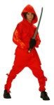 Flamming Ninja costume includes hooded top with glow in dark flame, pants and sash.