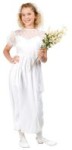 Pretty Bride costume includes : White long lace gown with lace veil. (Flowers not included).