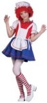Deluxe Rag Doll Child Costume includes dress, apron and bonnet with wig.