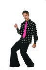 Disco Heat Adult Costume - Includes black and white dotted shirt, bell bottom pants, and fuschia tie.