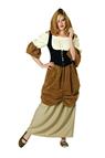 Hooded Peasant Lady Adult Costume - Includes dress, black vest, and headdress.