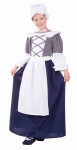 Colonial Girl Child Costume - Includes Grey and white top and blue skirt, white apron, and white cap. Made of Poplin fabric.