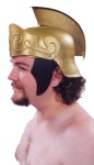 Roman Helmet With Gold Crest - Durable plastic helmet with  removable molded plastic  brush. Moveable face and ear shields. Gold metallic  color.