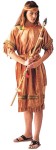 Indian Maiden Adult Costume - Tan dress with colorful decorative trim, fringed sleeves and hem makes this a very attractive Indian costume. Includes headband and sash. Bamboo spear not included. One size (Adult) only.