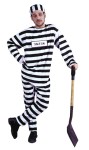 Convict Man Adult Costume includes: Black &amp; White striped shirt, hat and matching convict cap. One size: Standard fits up to 300 lbs. (ID number sign NOT included.) Also available in Plus Size:&nbsp;<a href="/CONVICT-MAN-COSTUME-Grp-123AC31X.aspx">AC31X</a>.