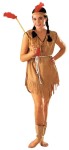 Indian Lady Adult Costume - One piece dress of imitation nylon suede with a tie cord belt. Includes matching headband with feather. One size only.  Fits size 8-12  