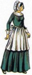 Lady Pilgrim Set - Gives any long dress a pilgrim look. Includes bonnet, apron, cuffs, and collar of heavy white cotton material. (Dress NOT included.)