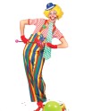 Striped Clown Overalls Adult Costume - Multi colored overalls with large button design and suspenders attached.