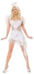 Playboy Hefs Angel Costume - Features an asymmetrical dress with underwire and removable bra pads in the lining, feather wings, and a jeweled  marabou halo. 