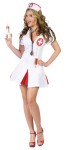 Nurse Say Ahhh Adult Costume - Nurses minidress has loops to hold 2 shot syringes and includes cap and stethoscope.