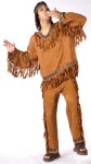 American Indian Man Costume includes fringed suede look top and pants with ribbon trim and headband. One size fits most. For Adult Plus Size see style FW131025. Toddler size FW131021. Child Size FW131022. 