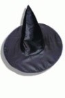 16 inches tall 17 inches diameter. Adult satin witch hat.