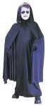 Black cape with hood. One size fits up to size 12.