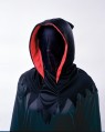 Hooded mask that when worn allows the wearers face to not be seen, but the wearer can see out.