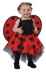 Includes Red and Black satin ladybug dress with Black net underskirt, matching attached wings and Red fancy pants diaper cover with snaps for easy diaper changes.  Hairbow, tights and shoes not included. One size, fits up to 24 months.