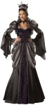Wicked Queen Costume includes full-length long sleeve gown with attached peplum and sweeping hem; petticoat, sequined crown, and jeweled lace choker. Sizes : Large - Bust measures 37-39.5, waist 29-31.5, hips 39.5-42, Medium - Bust measures 35-36.5, waist 27-28.5, hips 37.5-39 &amp; XL - Bust measures 40-43, waist 32-35, and hips 42.5-45.5.