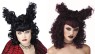 Gothic Vampira Wig - Strange Gothic Diva Dames.  Quality shoulder-length curly wig with wild look projections on the top. Available in black or burgundy. Designed with stretch net under cap. Available in various colors.