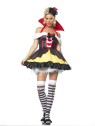 Includes dress with stand up collar, crown with heart charm and striped stockings. Petticoat sold separately.
